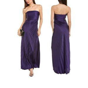 A.L.C. Bianca Strapless Pleated Maxi Dress Gown in Dark Purple sz 8  $695  NWT